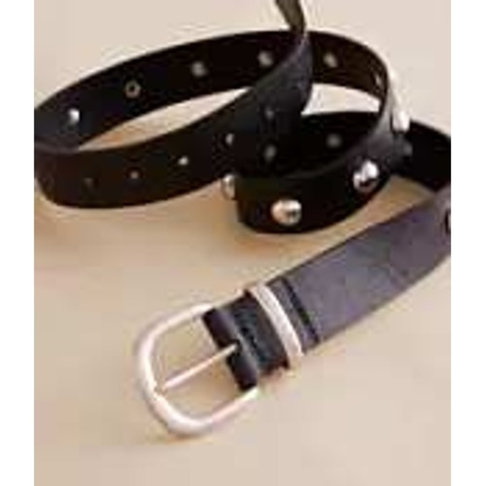 Free People Dark Brown Leather Studded Belt Silver Buckle M/L Boho Western